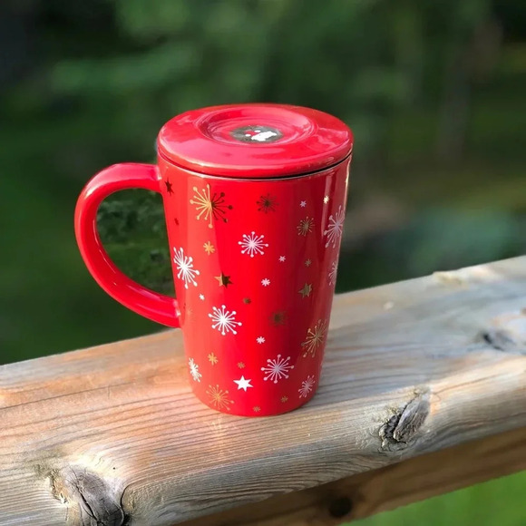 David’s Tea festive Mug with Lid and Diffuser  - Red - Picture 2 of 7